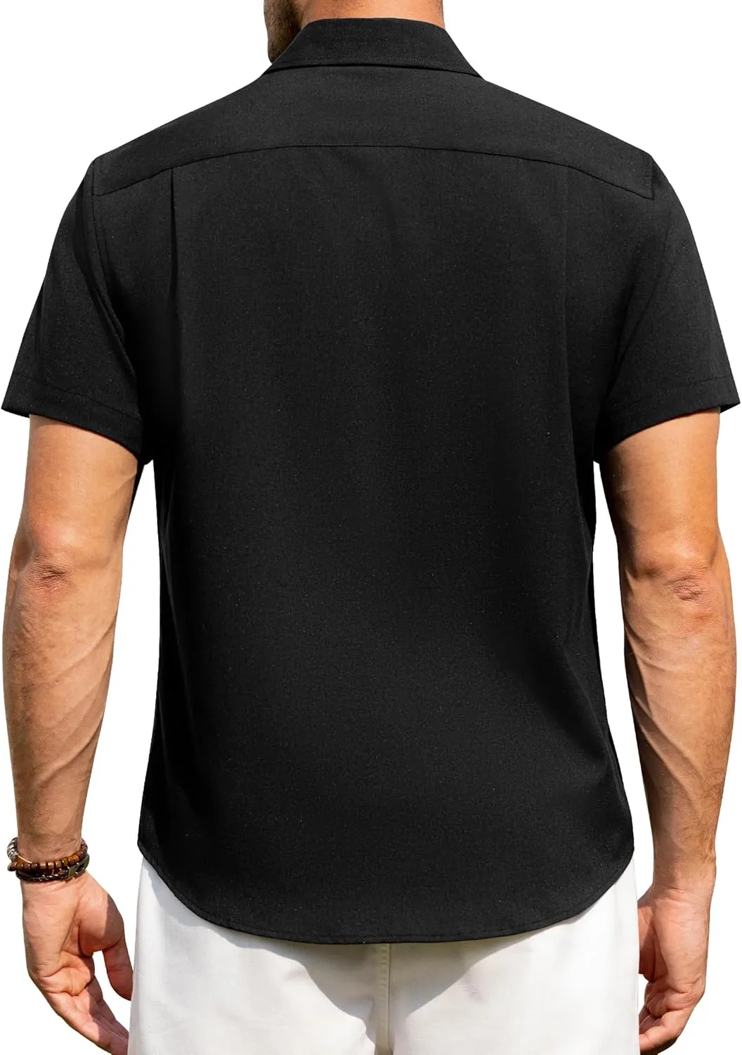 Alimens & Gentle Mens Linen Shirts Short Sleeve Button Down Shirts Wrinkle Free Casual Vacation Beach Summer Tops