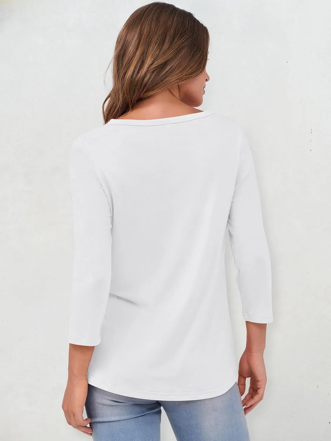 ANRABESS Womens 3/4 Sleeve Tops Henley Shirts Casual Trendy Button T Shirts 2025 Summer Basic Tunic