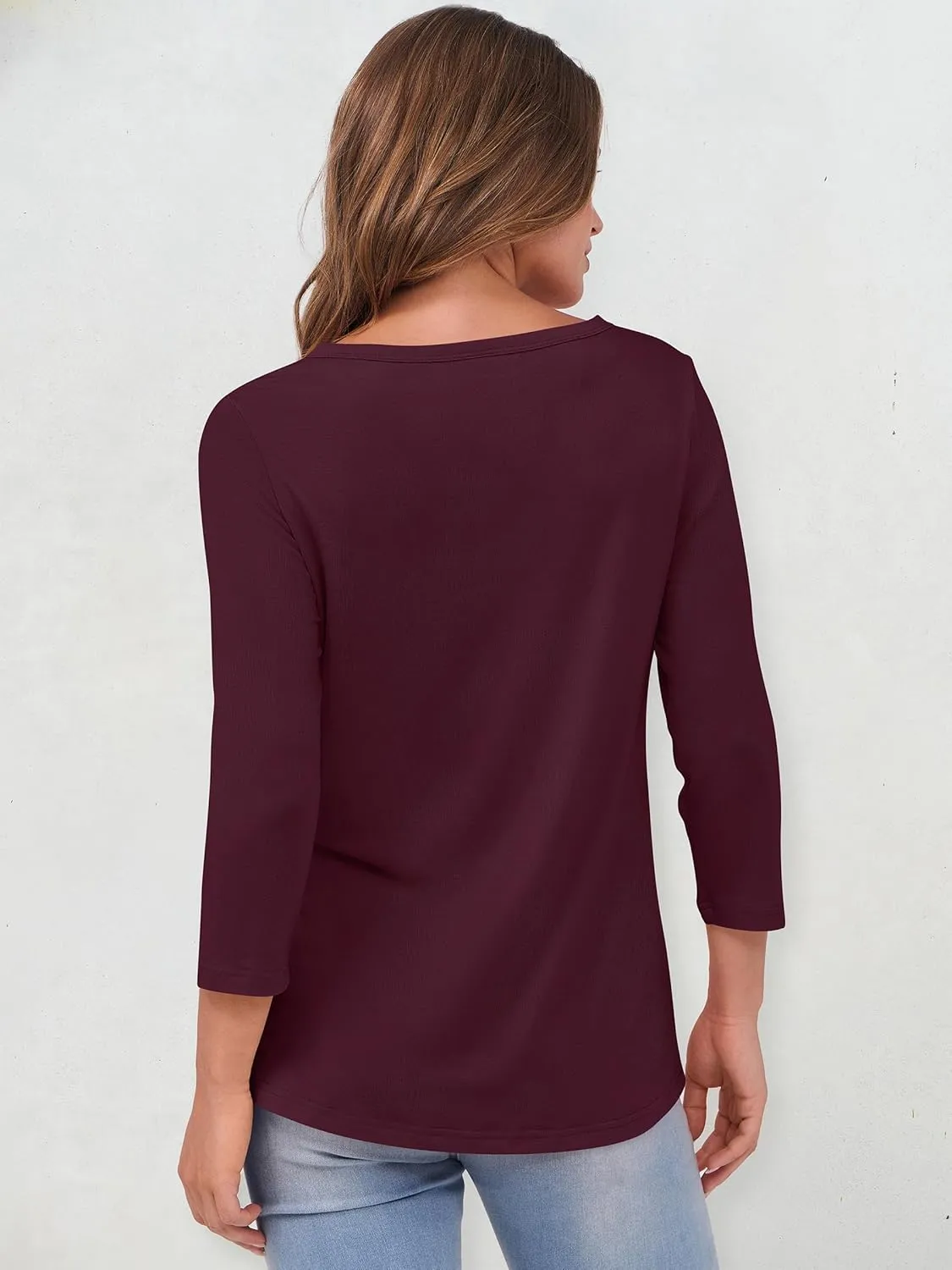 ANRABESS Womens 3/4 Sleeve Tops Henley Shirts Casual Trendy Button T Shirts 2025 Summer Basic Tunic
