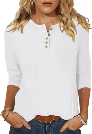 ANRABESS Womens 3/4 Sleeve Tops Henley Shirts Casual Trendy Button T Shirts 2025 Summer Basic Tunic