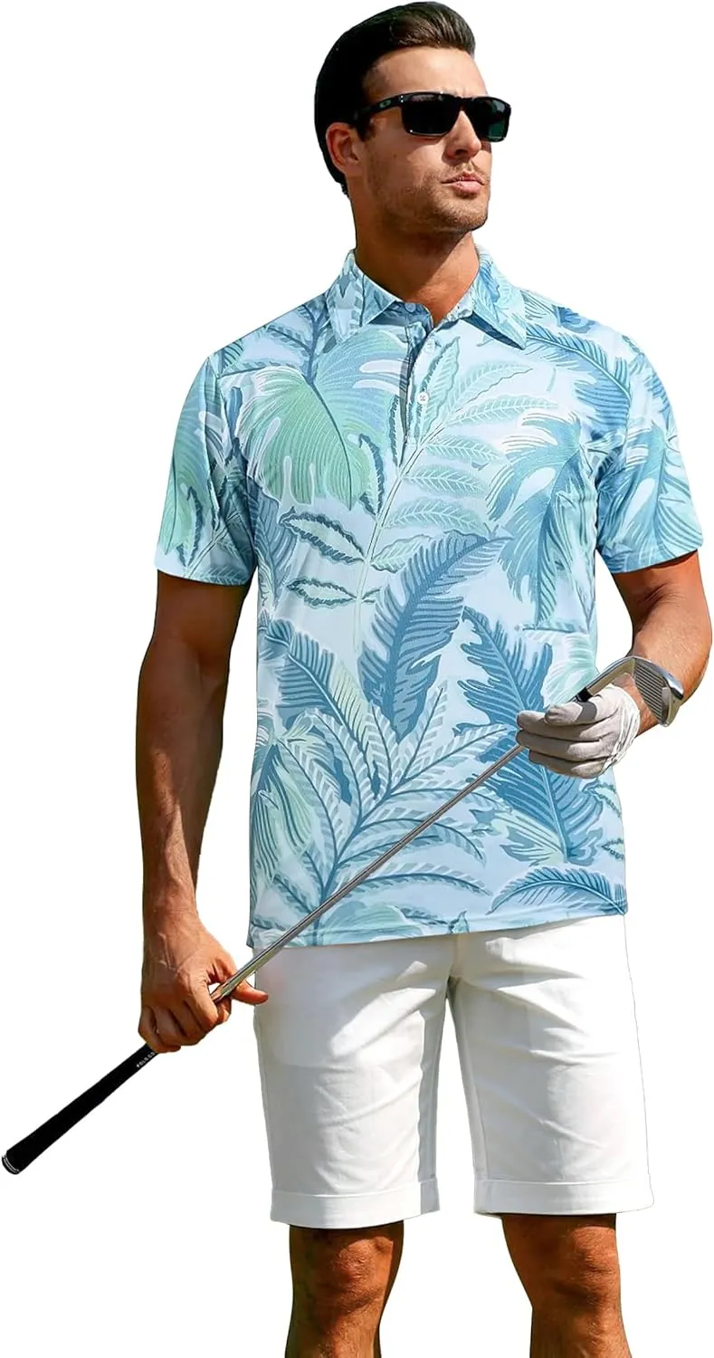 APTRO Men's Polo Shirts Short Sleeve Moisture Wicking Fashion Print Hawaiian Golf Shirts for Men