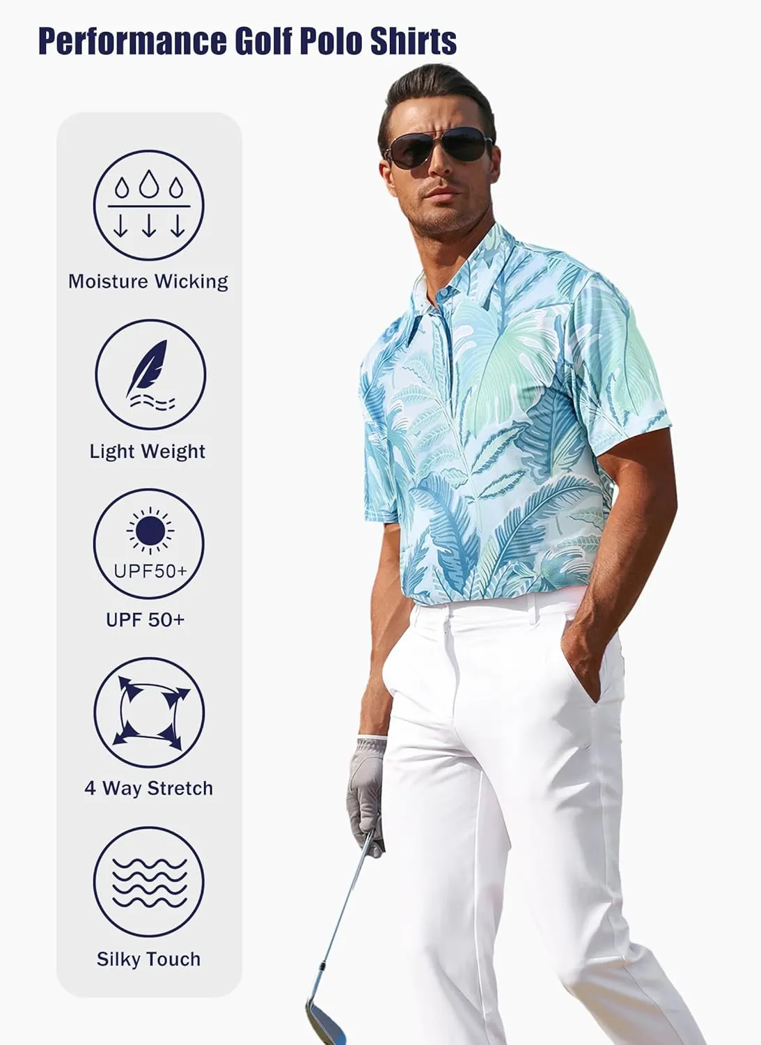 APTRO Men's Polo Shirts Short Sleeve Moisture Wicking Fashion Print Hawaiian Golf Shirts for Men