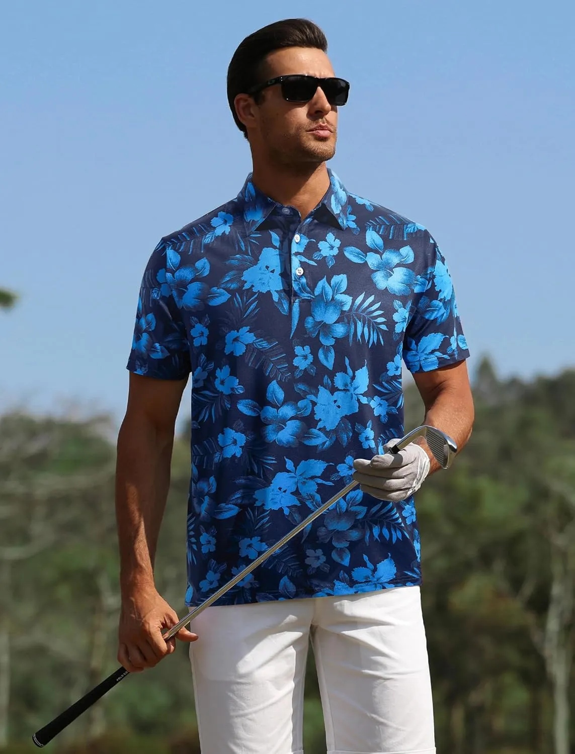 APTRO Men's Polo Shirts Short Sleeve Moisture Wicking Fashion Print Hawaiian Golf Shirts for Men
