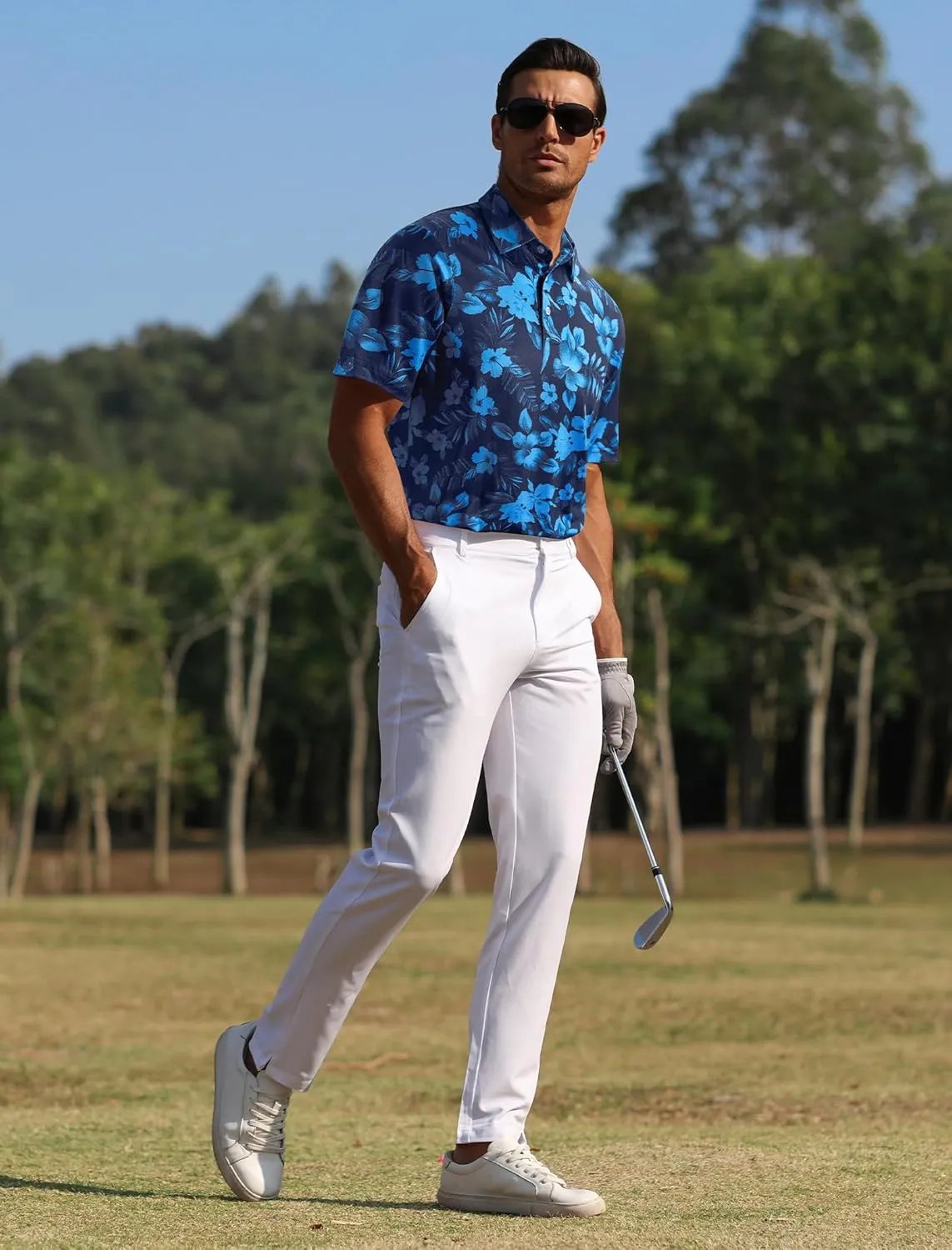 APTRO Men's Polo Shirts Short Sleeve Moisture Wicking Fashion Print Hawaiian Golf Shirts for Men