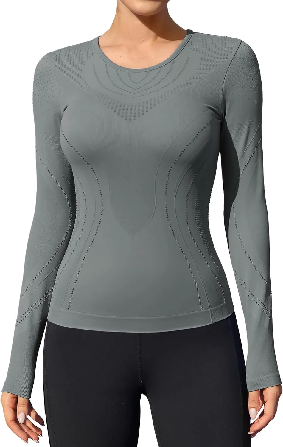 ATTRACO Seamless Workout Shirts for Women Long Sleeve Compression Shirts Slim Fit Athletic Yoga Tops