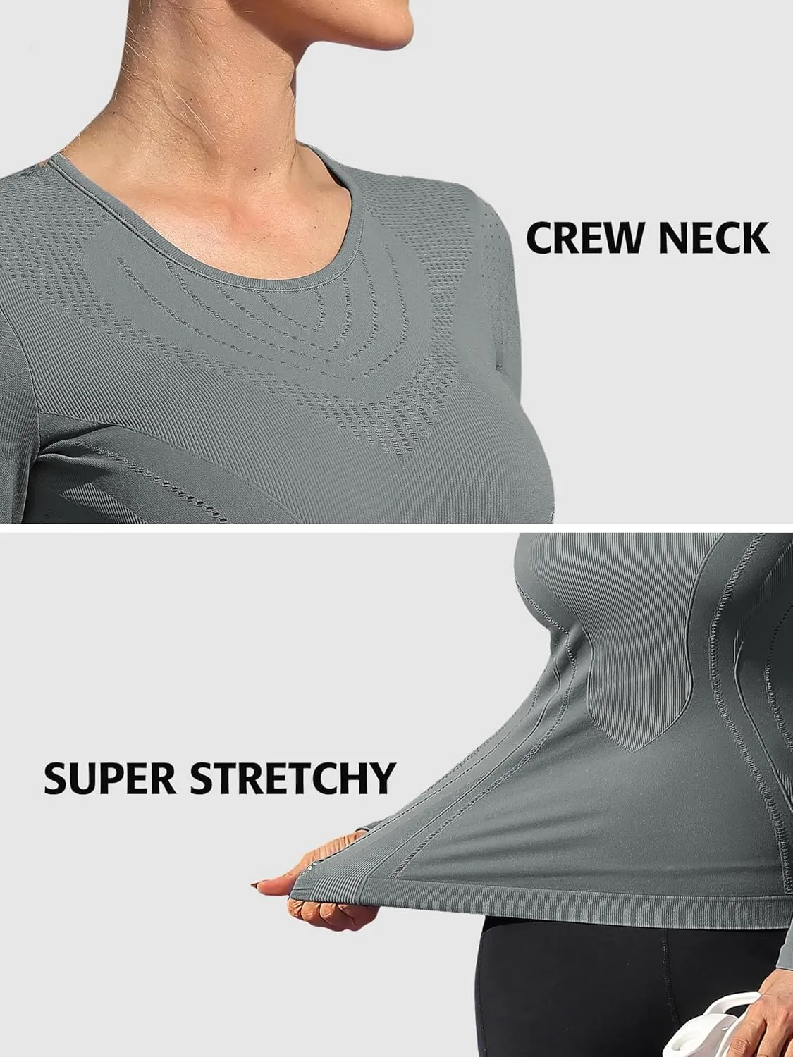 ATTRACO Seamless Workout Shirts for Women Long Sleeve Compression Shirts Slim Fit Athletic Yoga Tops