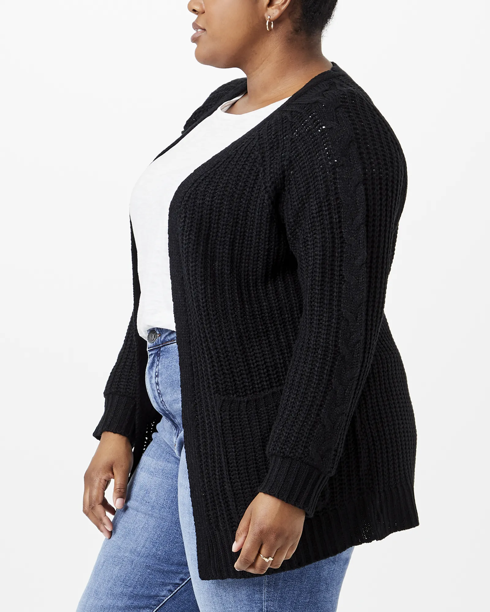 Aubrie Open-Front Sweater Cardigan | Black