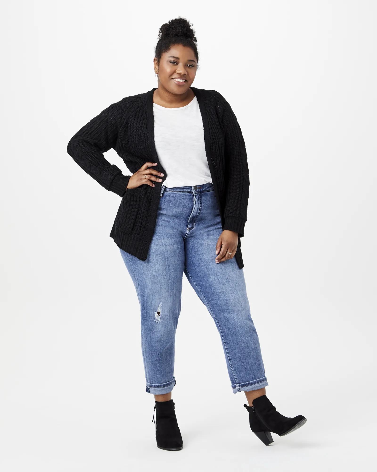 Aubrie Open-Front Sweater Cardigan | Black