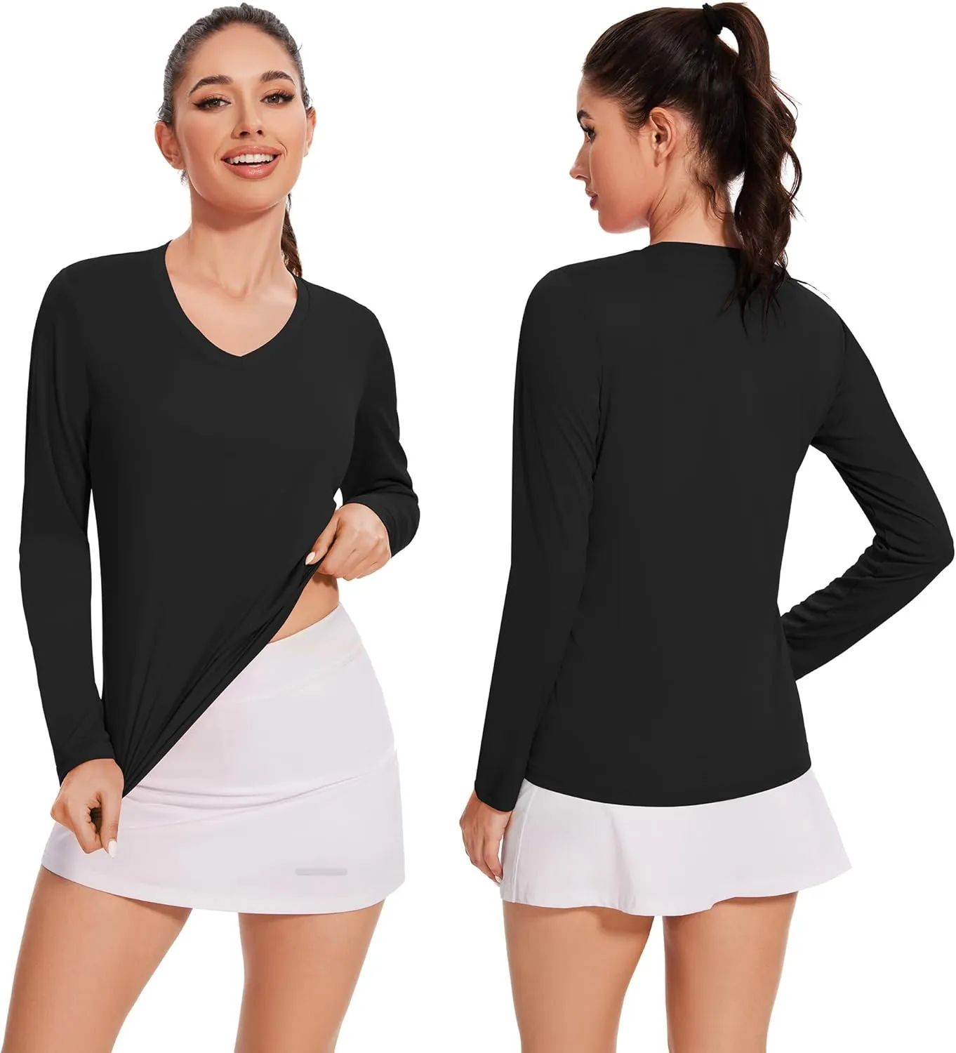 BALENNZ Long Sleeve Workout Shirts for Women V Neck Moisture Wicking Quick Dry Gym Athletic Top Shirts