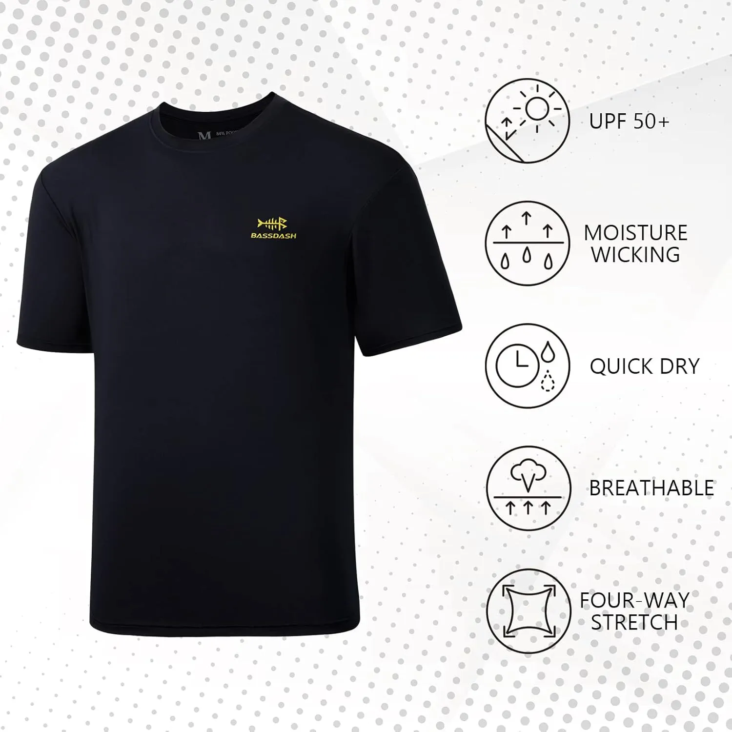 BASSDASH Mens UPF 50  Short Sleeve Fishing Shirts Performance Cooling UV Sun Protection Hiking T-Shirts