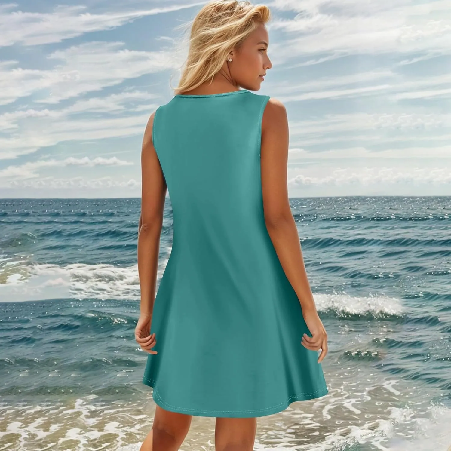 BAXLIMEK Sundresses for Women,2025 Spring Summer Casual Loose V Neck Sleeveless Mini Dress,Button Flowy A Line Beach Dress