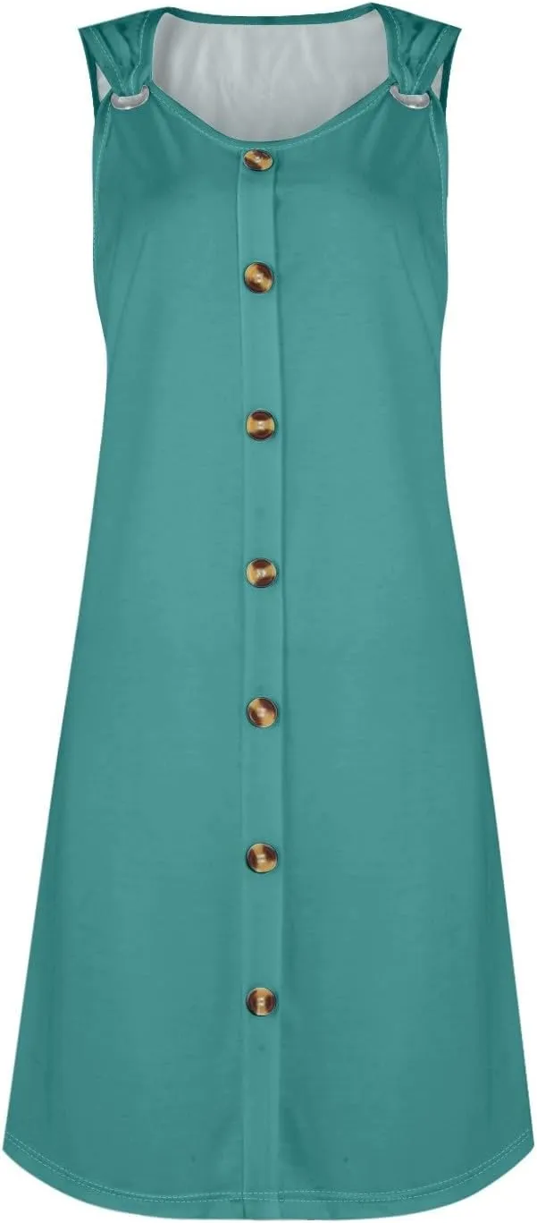 BAXLIMEK Sundresses for Women,2025 Spring Summer Casual Loose V Neck Sleeveless Mini Dress,Button Flowy A Line Beach Dress