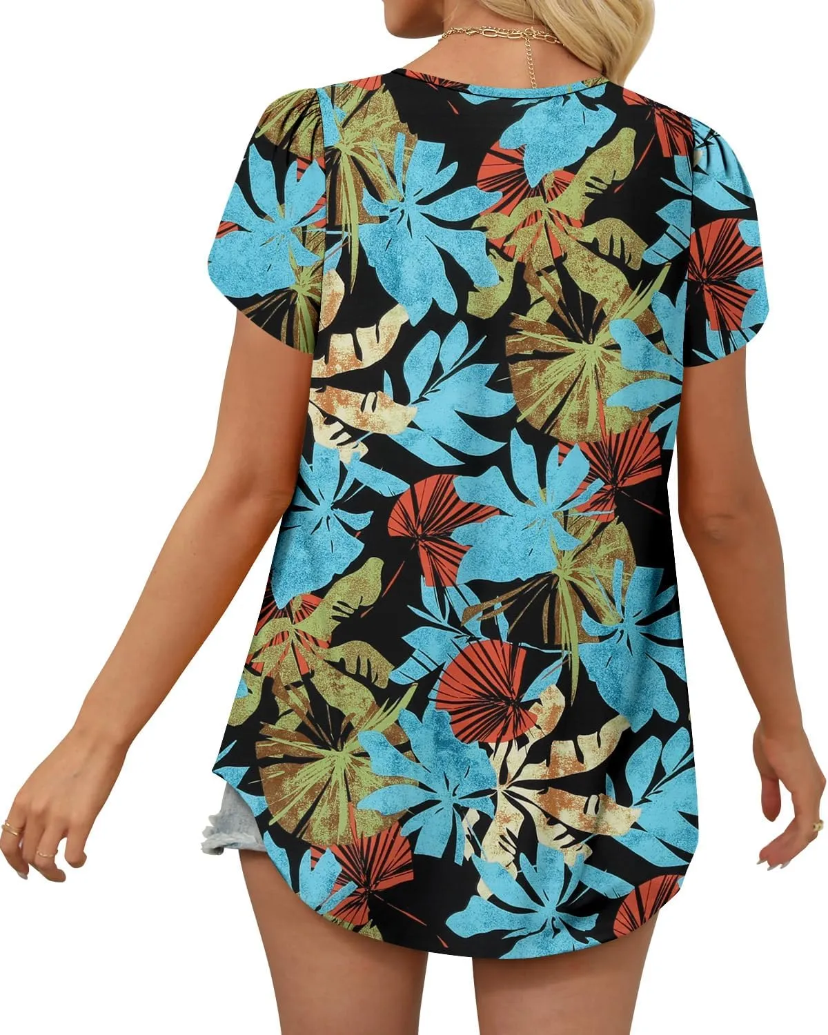 BETTE BOUTIK Womens Crewneck Short Sleeve KeyholeSummer Tunic Tops Pleated Shirts Blouses S-3XL