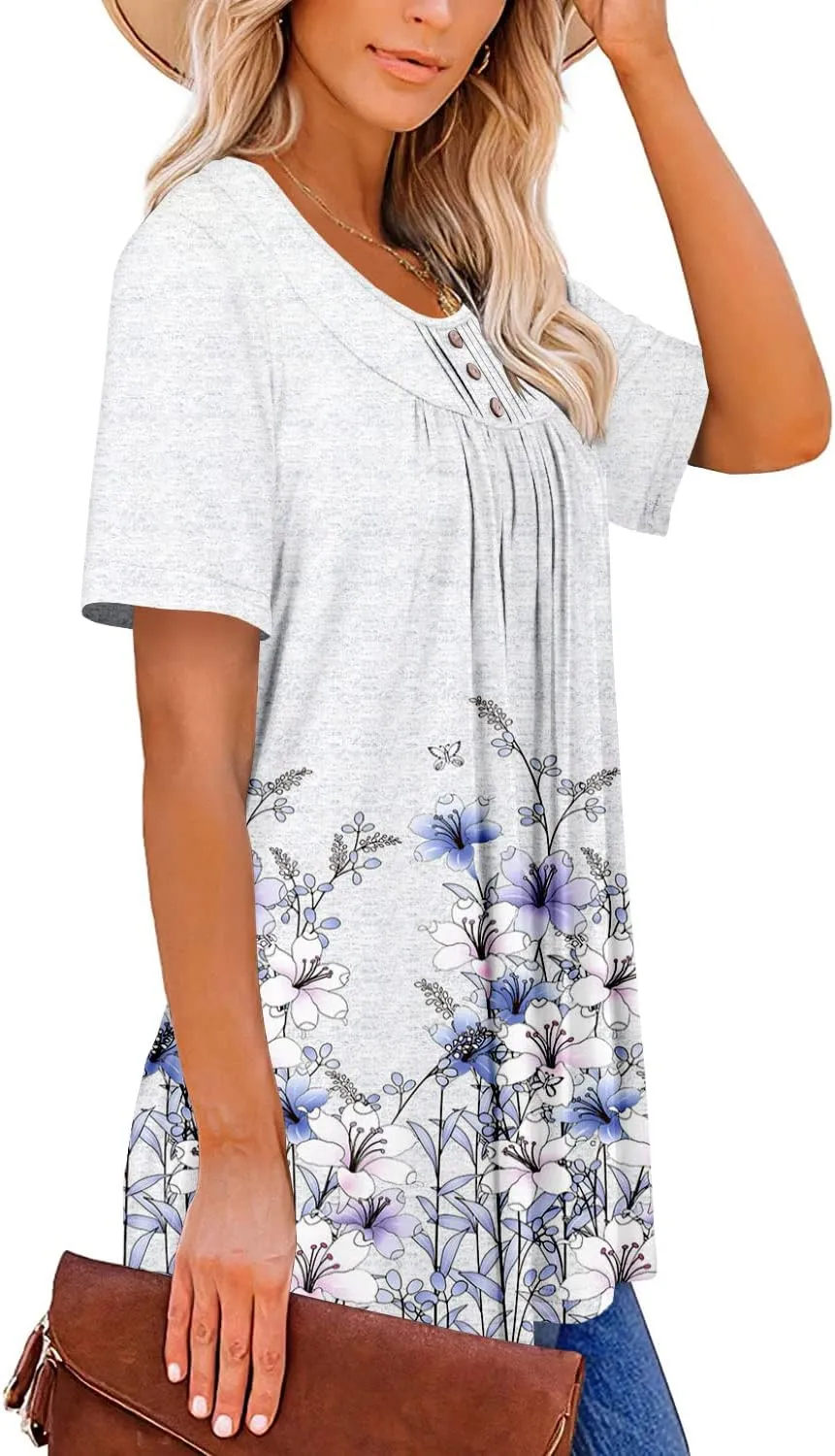 BETTE BOUTIK Women's Summer Tunic Tops Flowy Flare Botton Down Shirts Blouses S-3XL