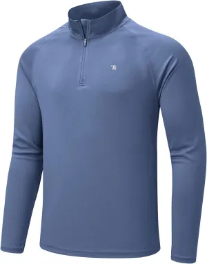 BGOWATU Men's Hiking Shirts Long Sleeve Sun Shirts UPF 50  Quarter Zip Pullover Quick Dry Rash Guard