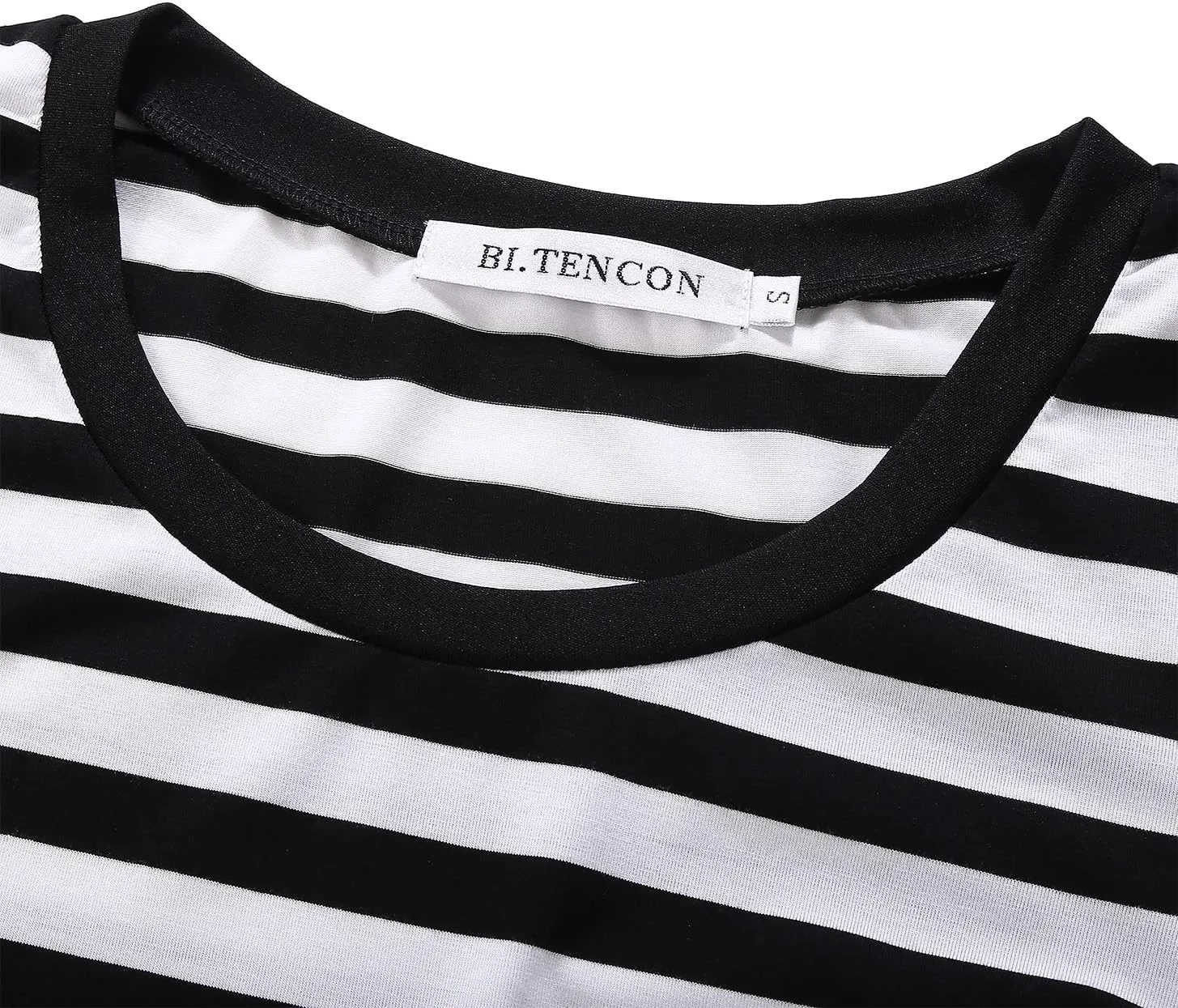 BI.TENCON Women's Striped Pleated Casual A-Line Dresses Knee Length with Pockets