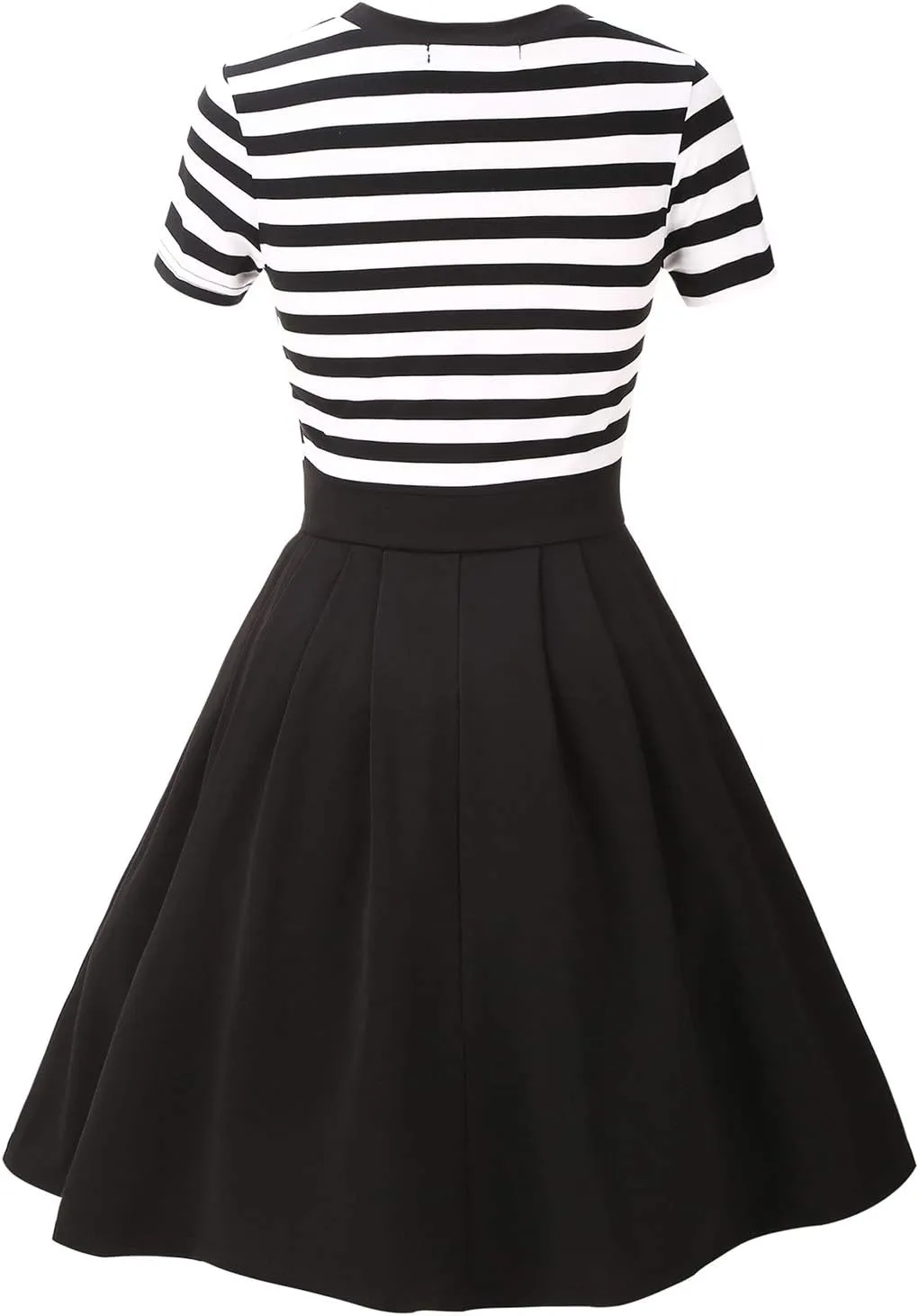 BI.TENCON Women's Striped Pleated Casual A-Line Dresses Knee Length with Pockets