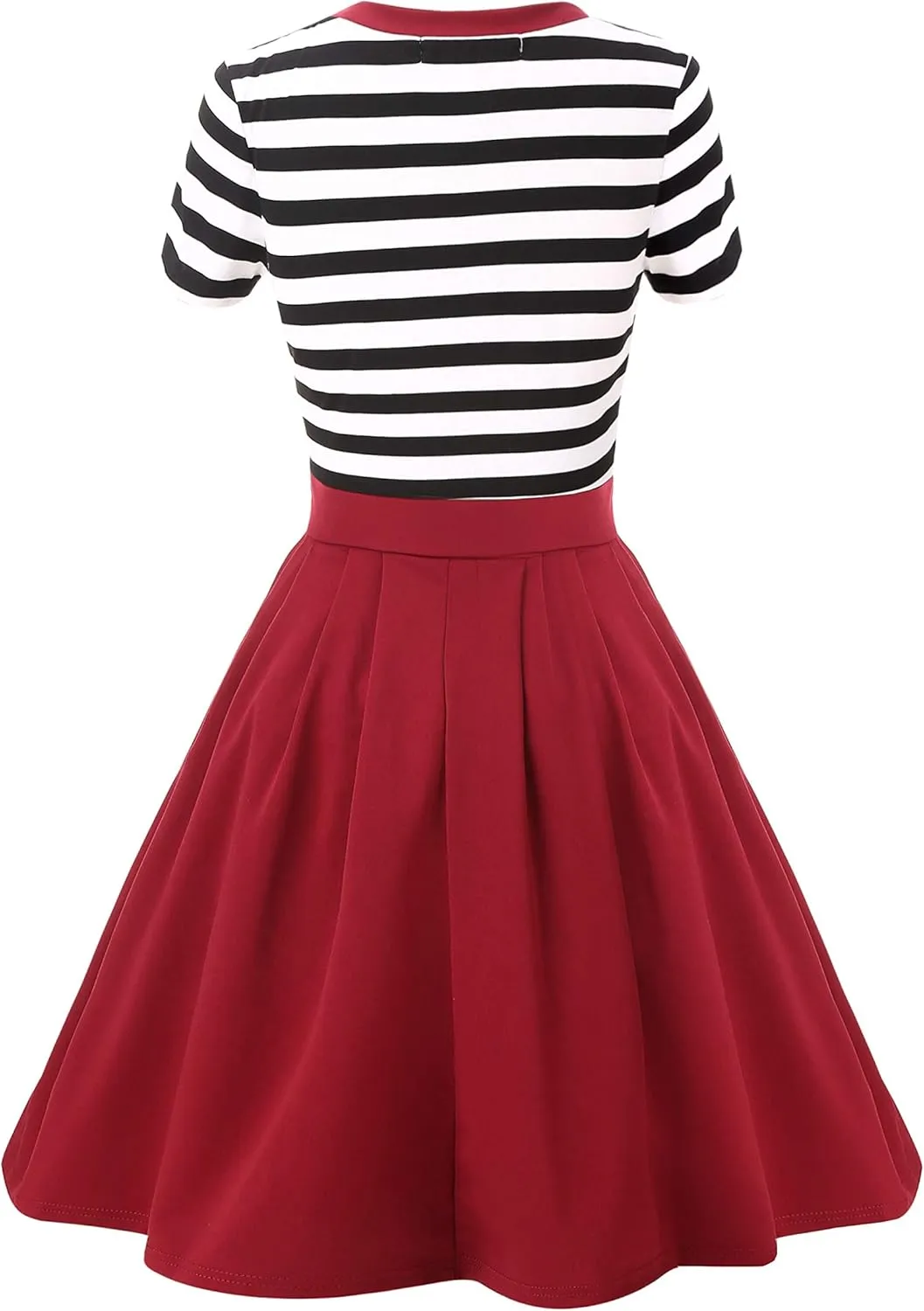 BI.TENCON Women's Striped Pleated Casual A-Line Dresses Knee Length with Pockets
