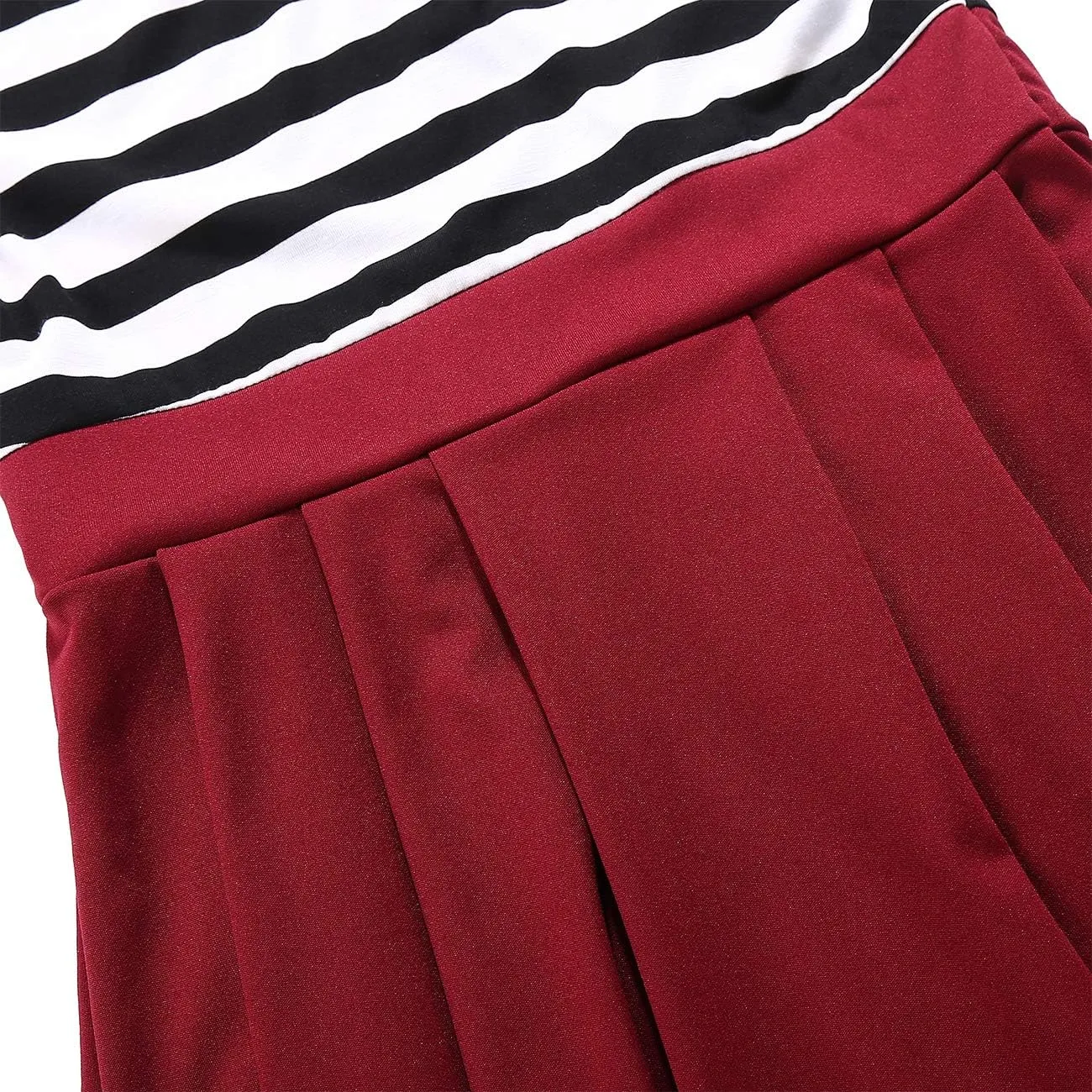 BI.TENCON Women's Striped Pleated Casual A-Line Dresses Knee Length with Pockets