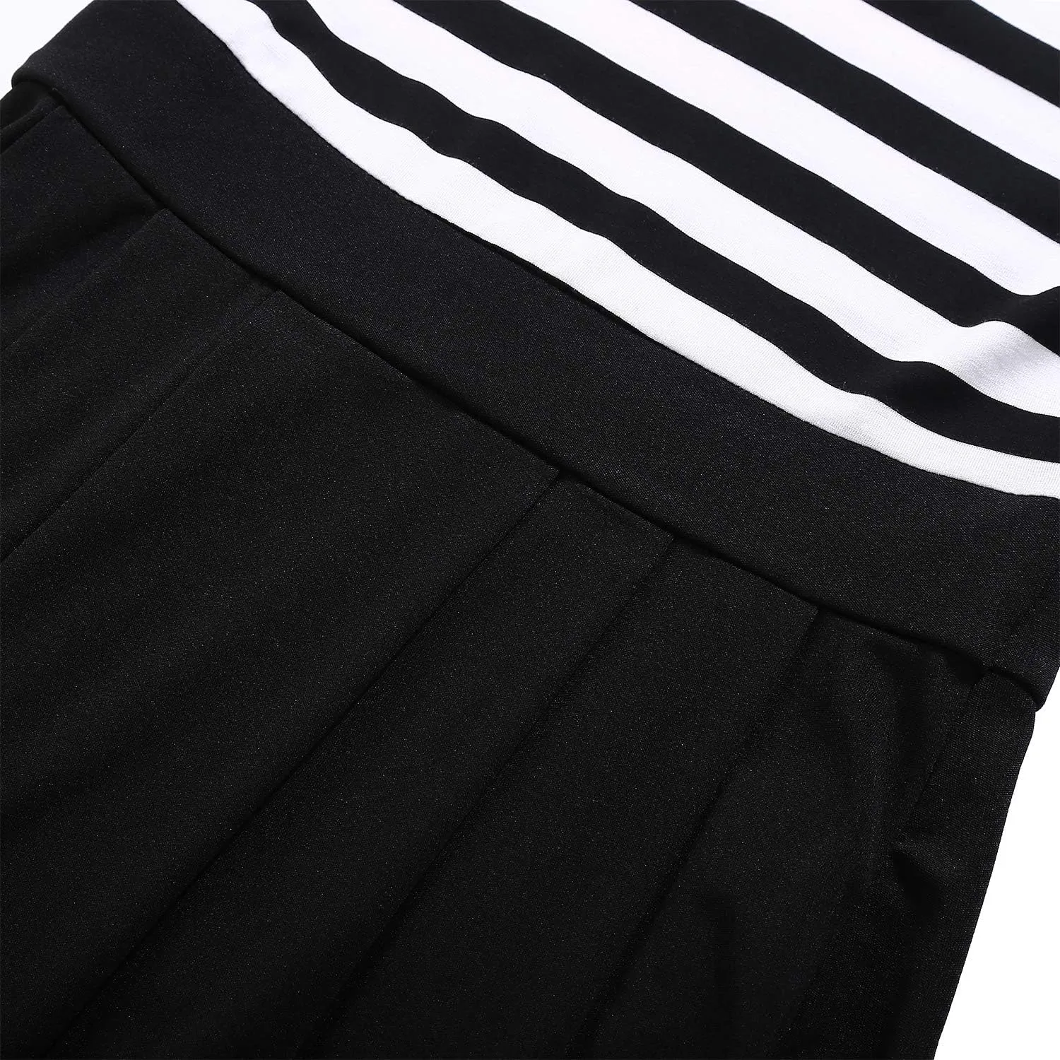 BI.TENCON Women's Striped Pleated Casual A-Line Dresses Knee Length with Pockets