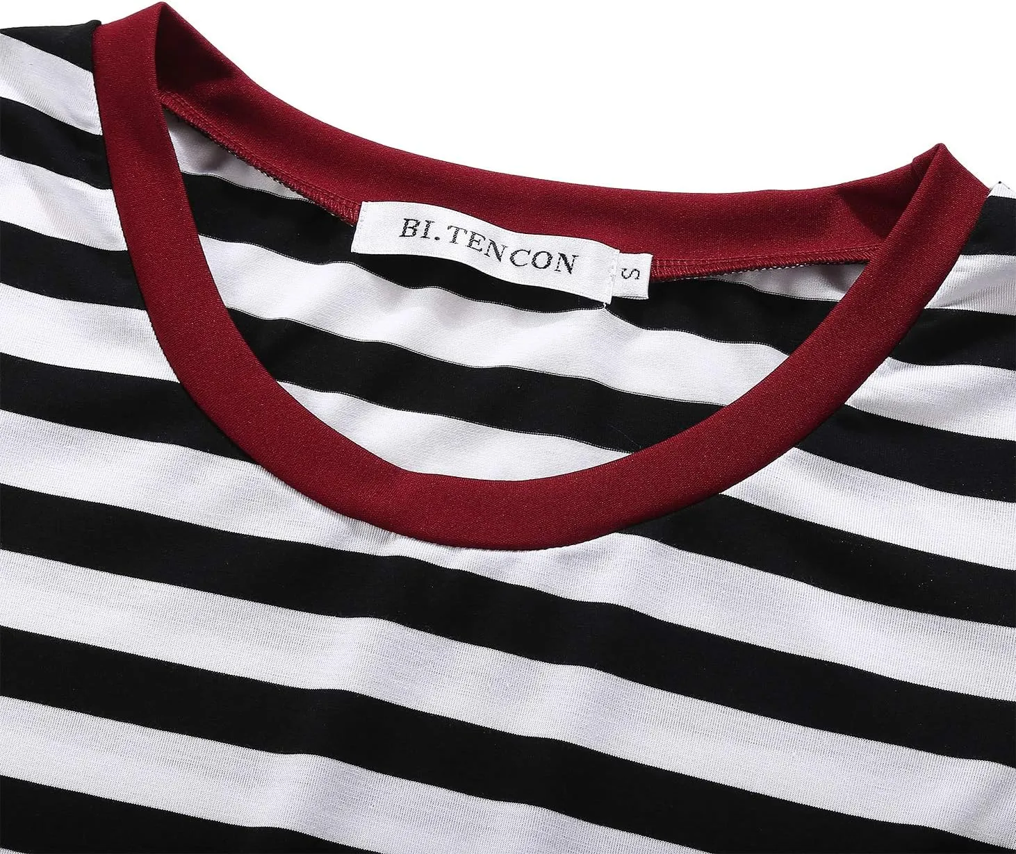 BI.TENCON Women's Striped Pleated Casual A-Line Dresses Knee Length with Pockets