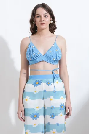 Blue Crepe Floral Motif Bralette