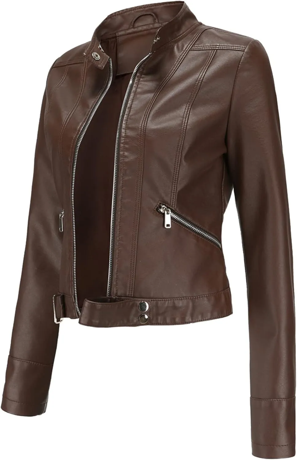 BOFETA Womens Faux Leather Long Sleeve Jackets Quilted Moto Outwear Slim Lapel Coats