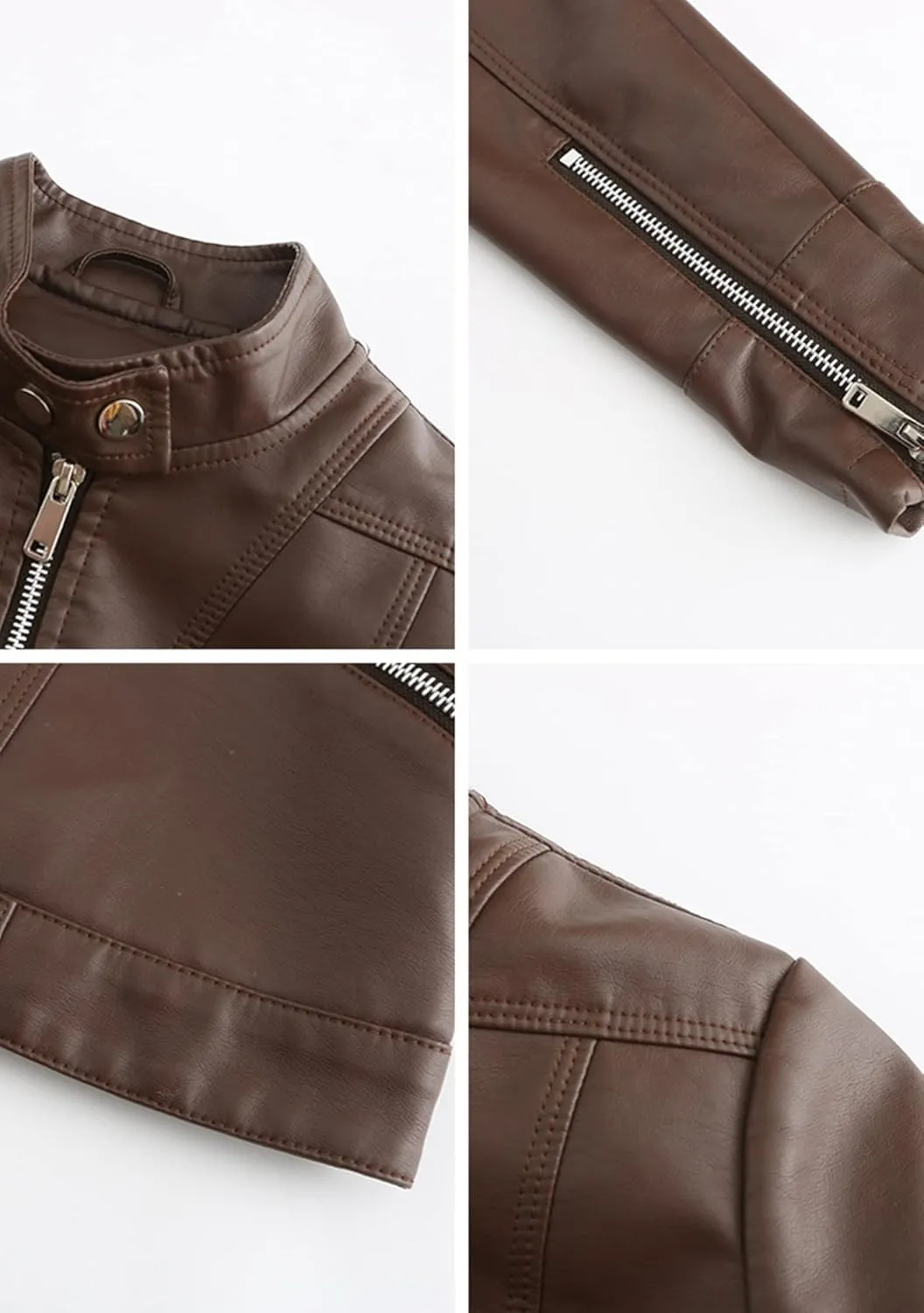 BOFETA Womens Faux Leather Long Sleeve Jackets Quilted Moto Outwear Slim Lapel Coats