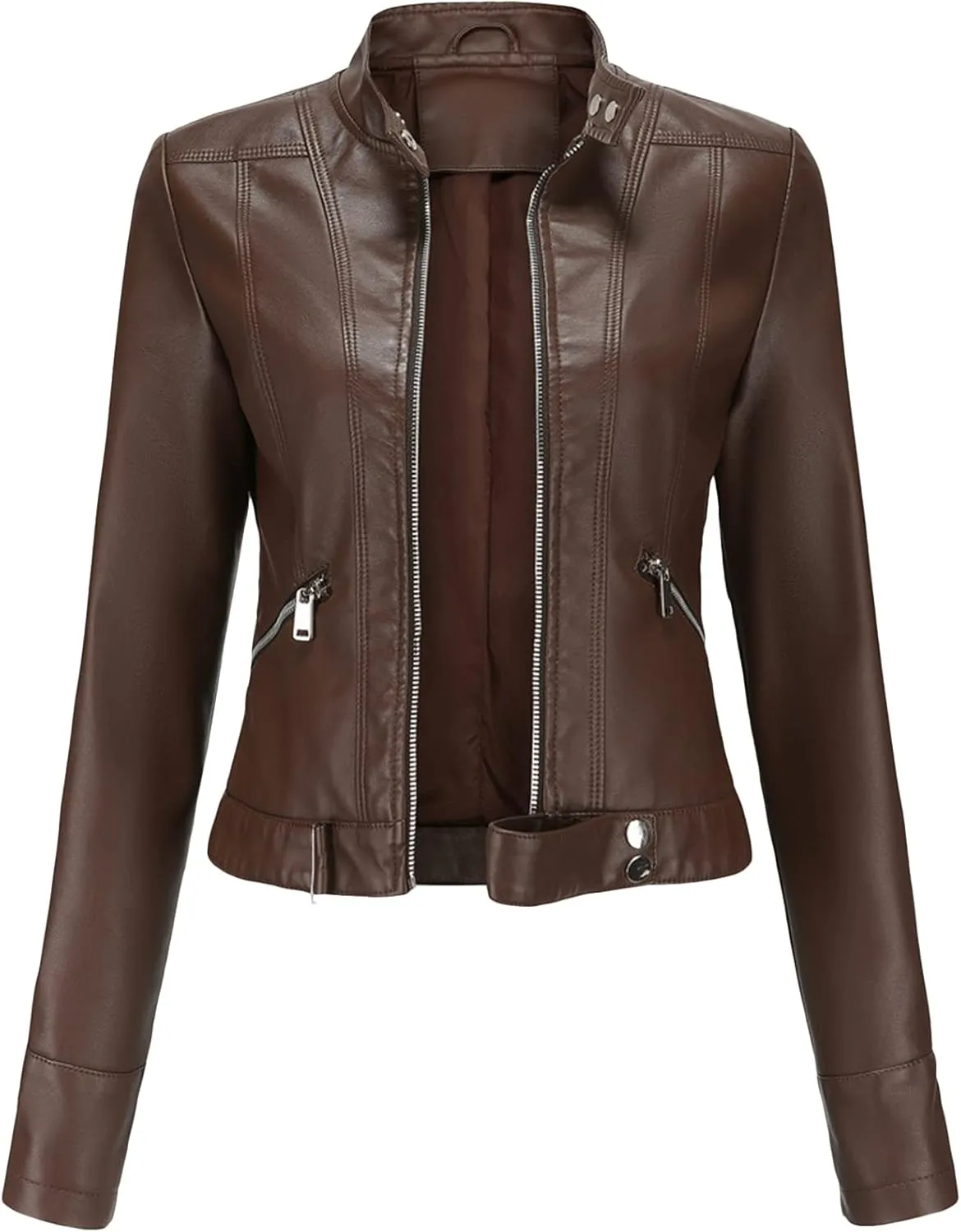 BOFETA Womens Faux Leather Long Sleeve Jackets Quilted Moto Outwear Slim Lapel Coats