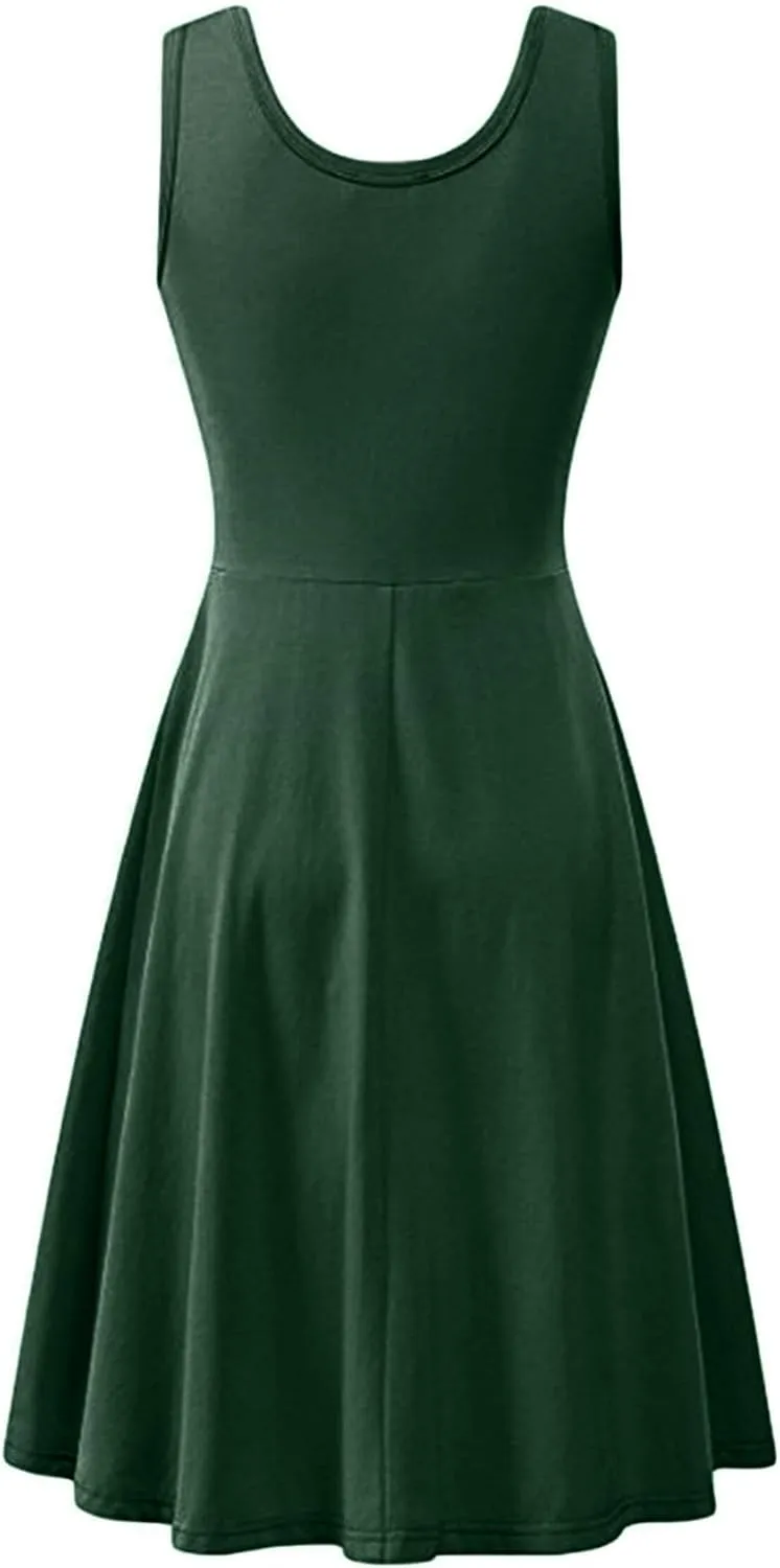 BOFETA Womens Sleeveless Flared Tank Swing Tunic Dresses Summer Simple Casual Dress