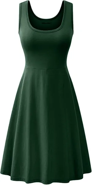 BOFETA Womens Sleeveless Flared Tank Swing Tunic Dresses Summer Simple Casual Dress