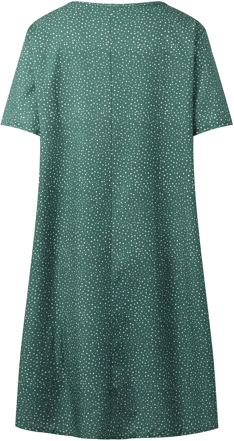 Boho Midi Dresses for Women 2025 Summer Plus Size Floral Print Short Sleeve Dresses Casual Beach Vacation Clothes Sundress