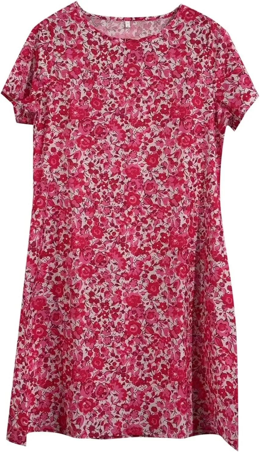 Boho Midi Dresses for Women 2025 Summer Plus Size Floral Print Short Sleeve Dresses Casual Beach Vacation Clothes Sundress