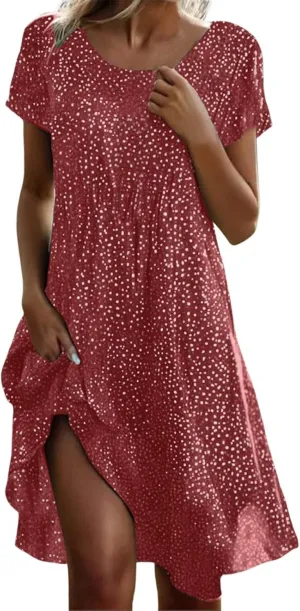 Boho Midi Dresses for Women 2025 Summer Plus Size Floral Print Short Sleeve Dresses Casual Beach Vacation Clothes Sundress