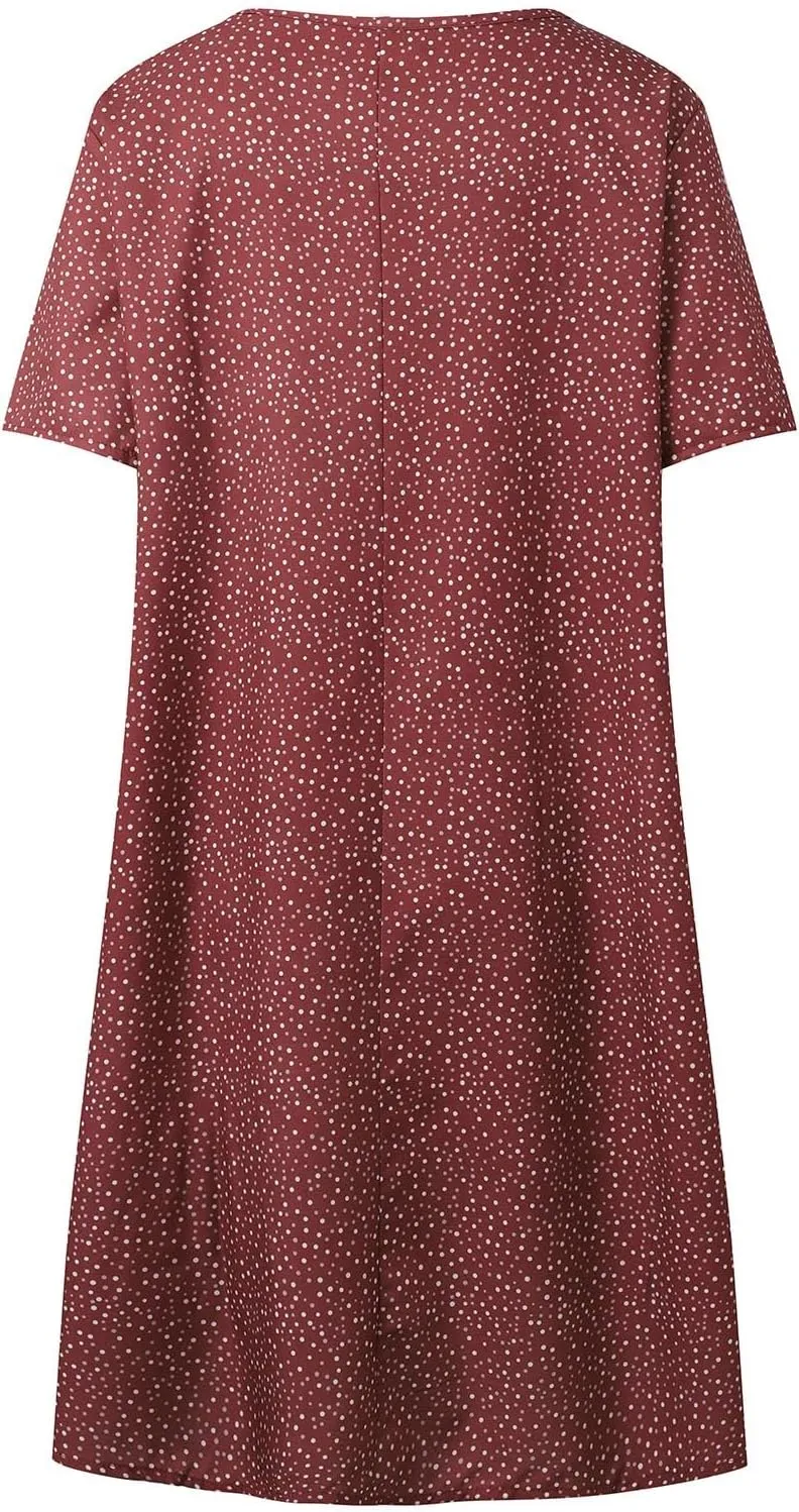 Boho Midi Dresses for Women 2025 Summer Plus Size Floral Print Short Sleeve Dresses Casual Beach Vacation Clothes Sundress