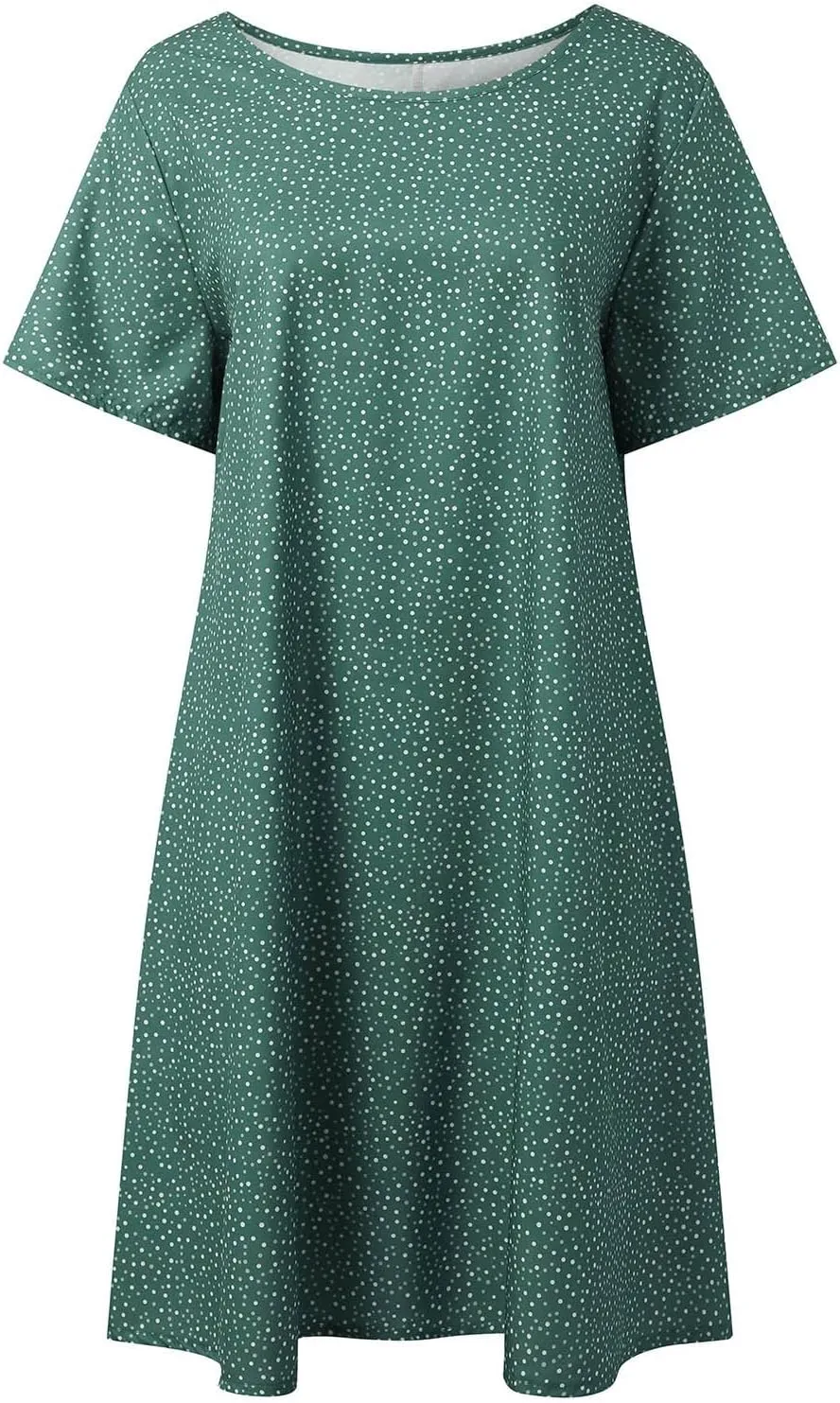 Boho Midi Dresses for Women 2025 Summer Plus Size Floral Print Short Sleeve Dresses Casual Beach Vacation Clothes Sundress