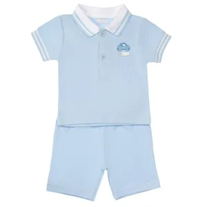 Boys Blue Polo Shirt & Shorts Set With Toy Car Detail
