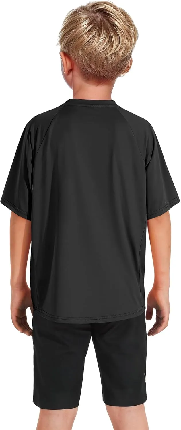 Boys Rash Guard Shirts Short Sleeve Quick Dry Swim Shirts UPF 50  for Kids Athletic