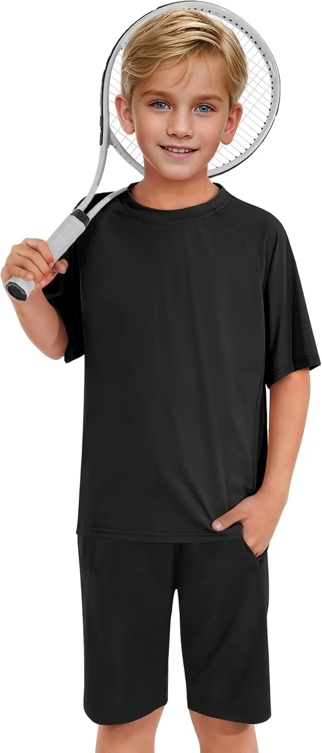 Boys Rash Guard Shirts Short Sleeve Quick Dry Swim Shirts UPF 50  for Kids Athletic