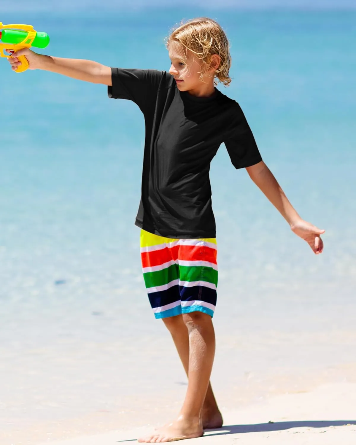 Boys Rash Guard Shirts Short Sleeve Quick Dry Swim Shirts UPF 50  for Kids Athletic