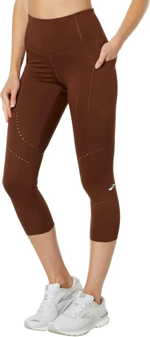 Brooks Women's Method 3/4 Tights - Purple, S-XXL - Fitted Capri Leggings - Quick-Dry, Stretchable - Yoga, Jogging, Running