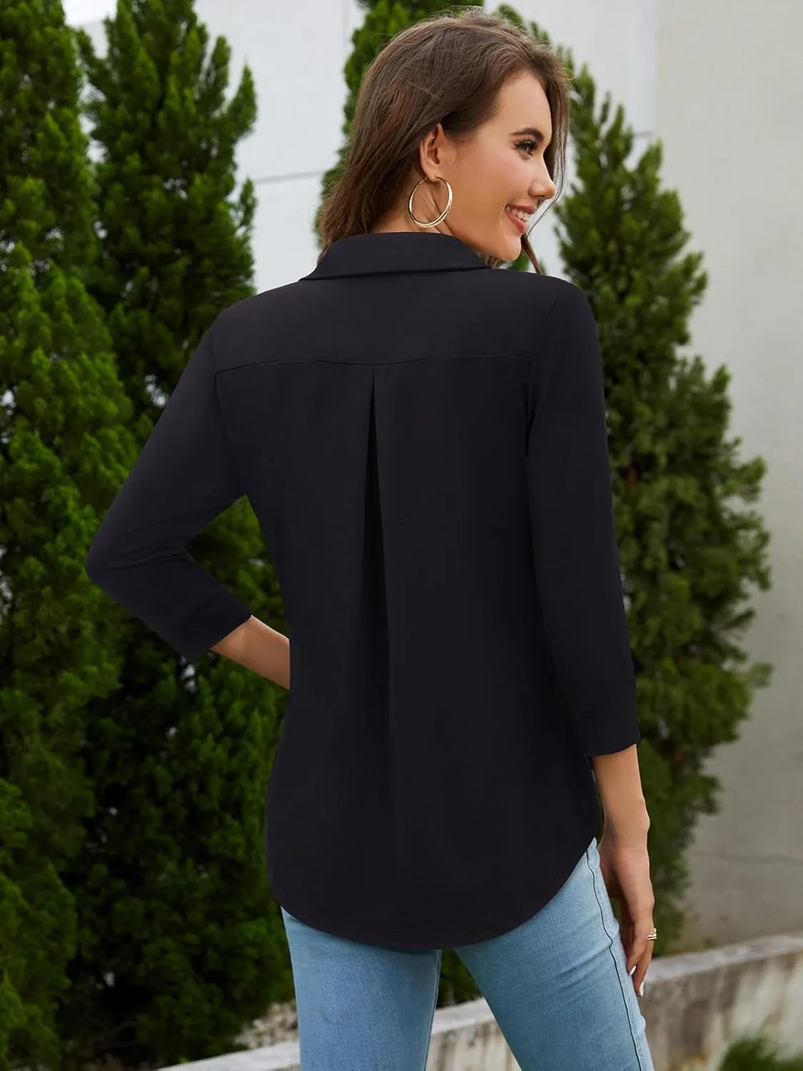 Bulotus Women's 3/4 Sleeve Tunic Shirts Business Casual Blouses V Neck Work Tops