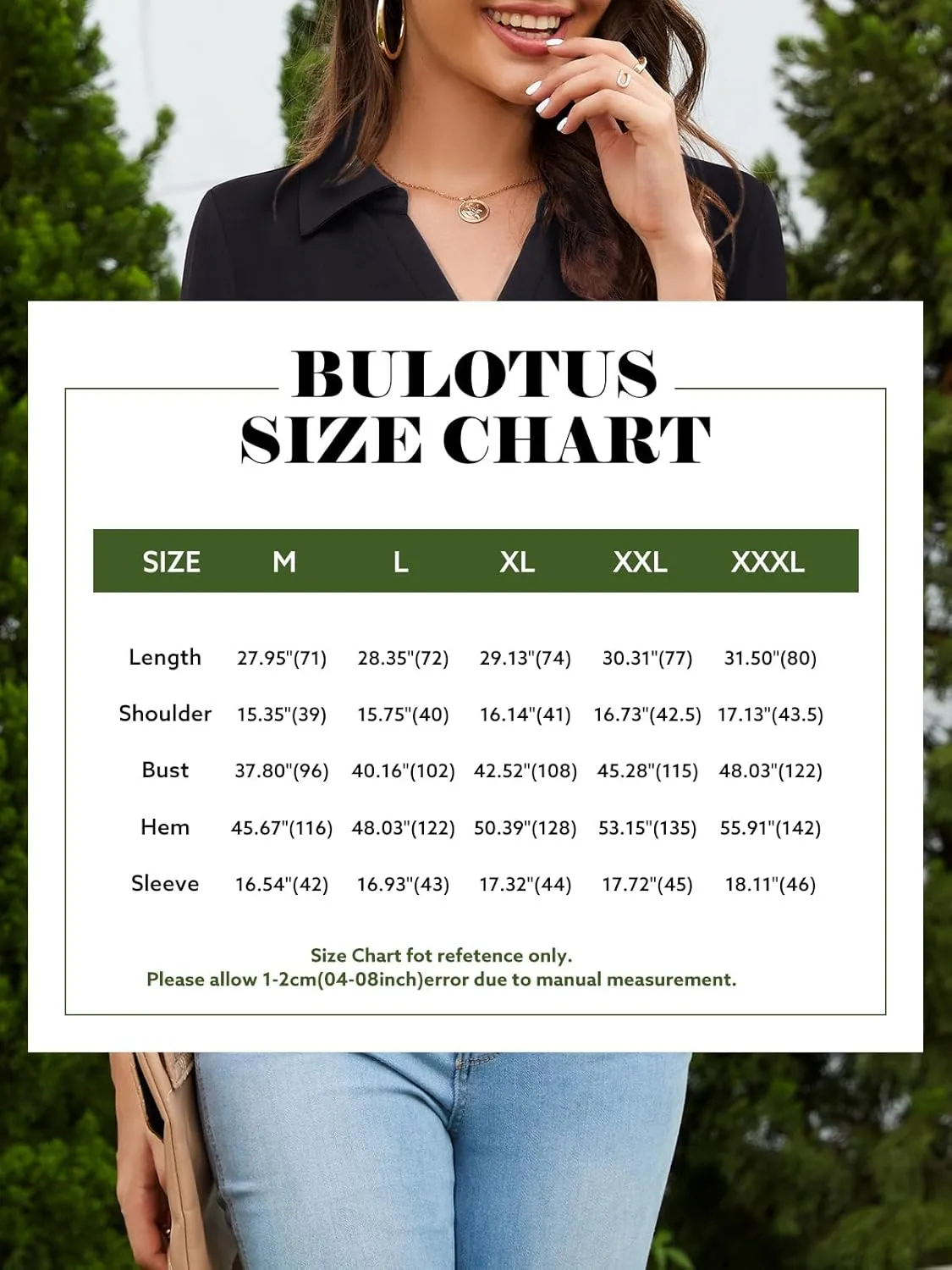 Bulotus Women's 3/4 Sleeve Tunic Shirts Business Casual Blouses V Neck Work Tops
