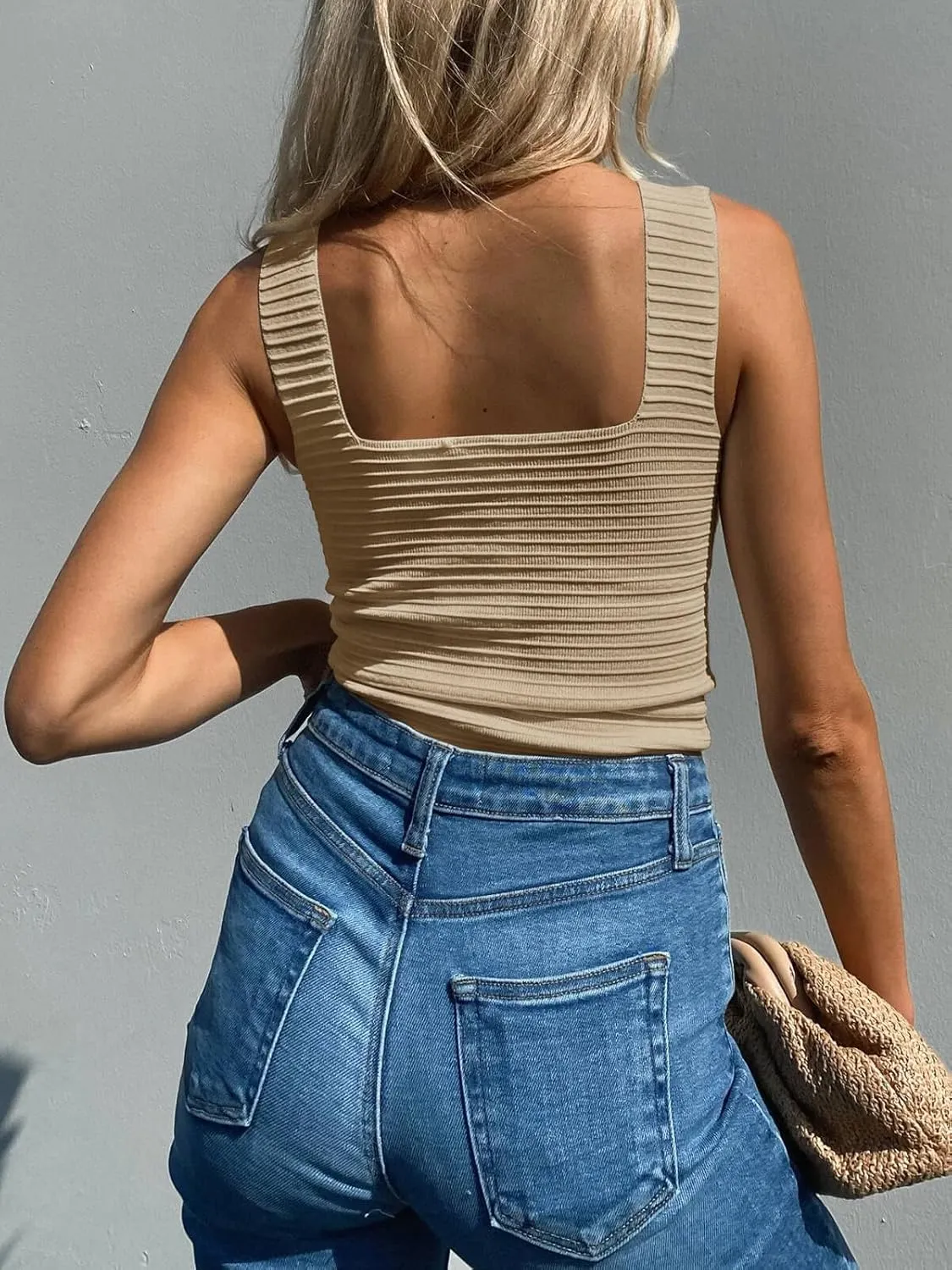 BZB Womens Ribbed Tank Tops 2025 Summer Sleeveless Square Neck Shirts Casual Slim Fitted Knit Shirts