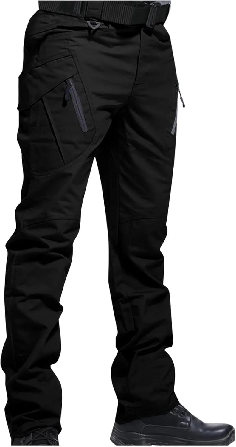 Cargo Pants for Men Parachute Streetwear Casual Straight Leg Pants Slim Fit Outdoor Hiking Pants with Zipper Pockets