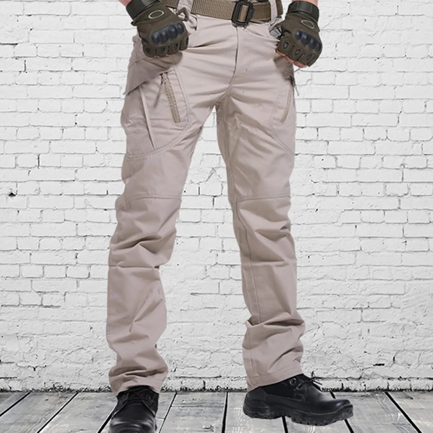 Cargo Pants for Men Parachute Streetwear Casual Straight Leg Pants Slim Fit Outdoor Hiking Pants with Zipper Pockets