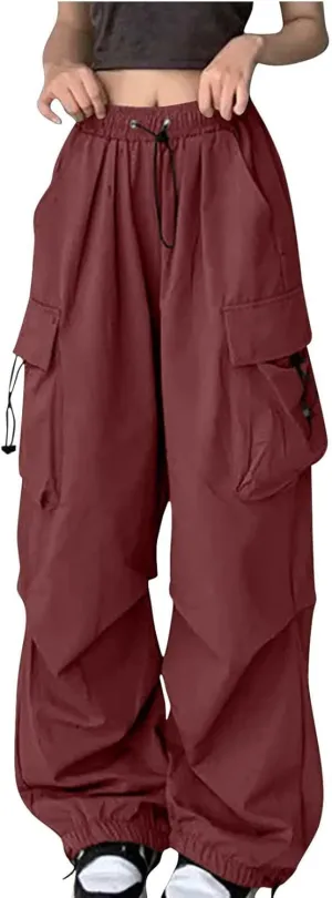 Cargo Pants Women Fashion Wide Leg Pants Parachute Elastic High Waist Baggy Casual Jogger Loose Teen Girls Y2K Trousers