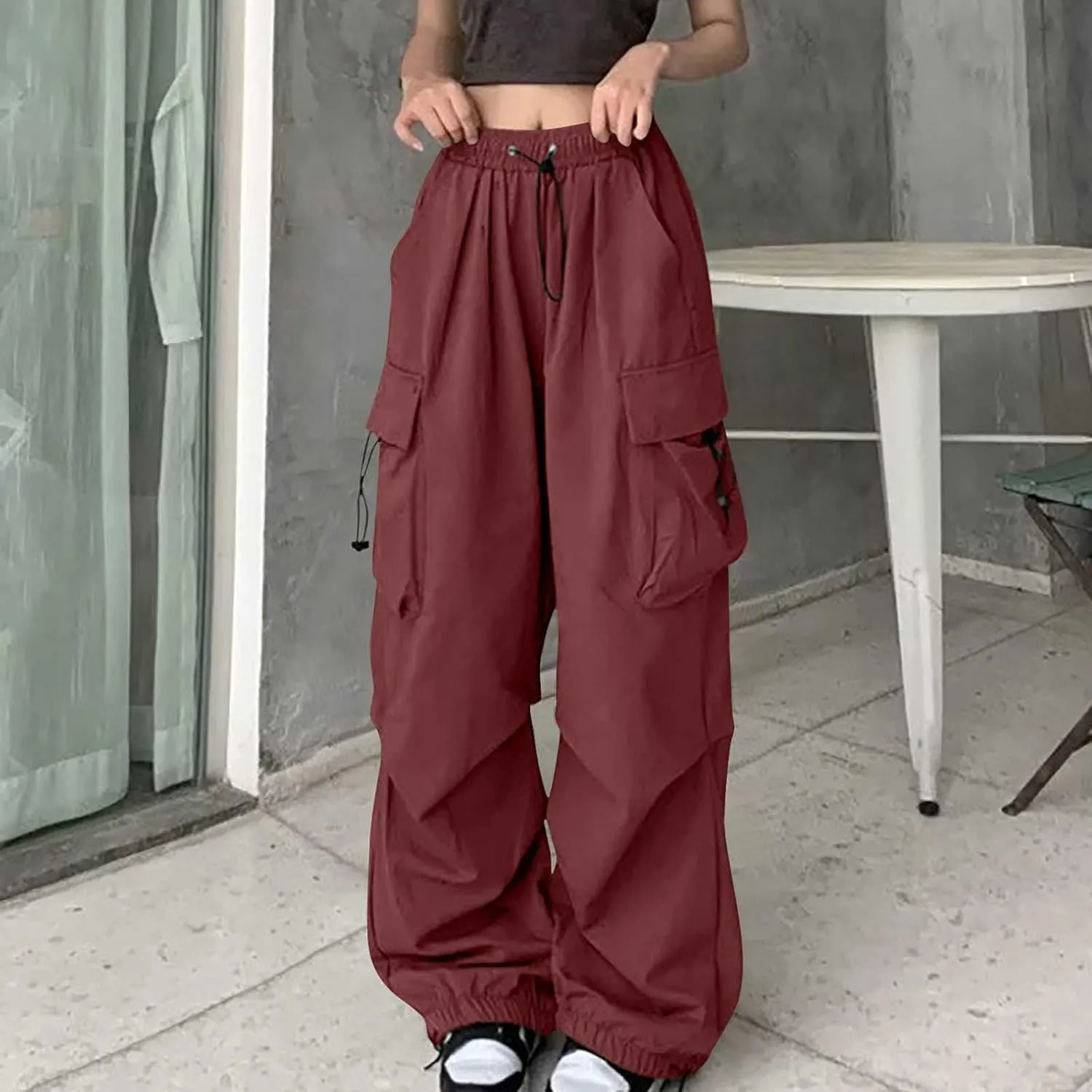 Cargo Pants Women Fashion Wide Leg Pants Parachute Elastic High Waist Baggy Casual Jogger Loose Teen Girls Y2K Trousers
