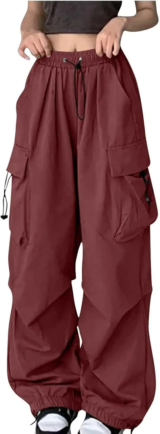 Cargo Pants Women Fashion Wide Leg Pants Parachute Elastic High Waist Baggy Casual Jogger Loose Teen Girls Y2K Trousers