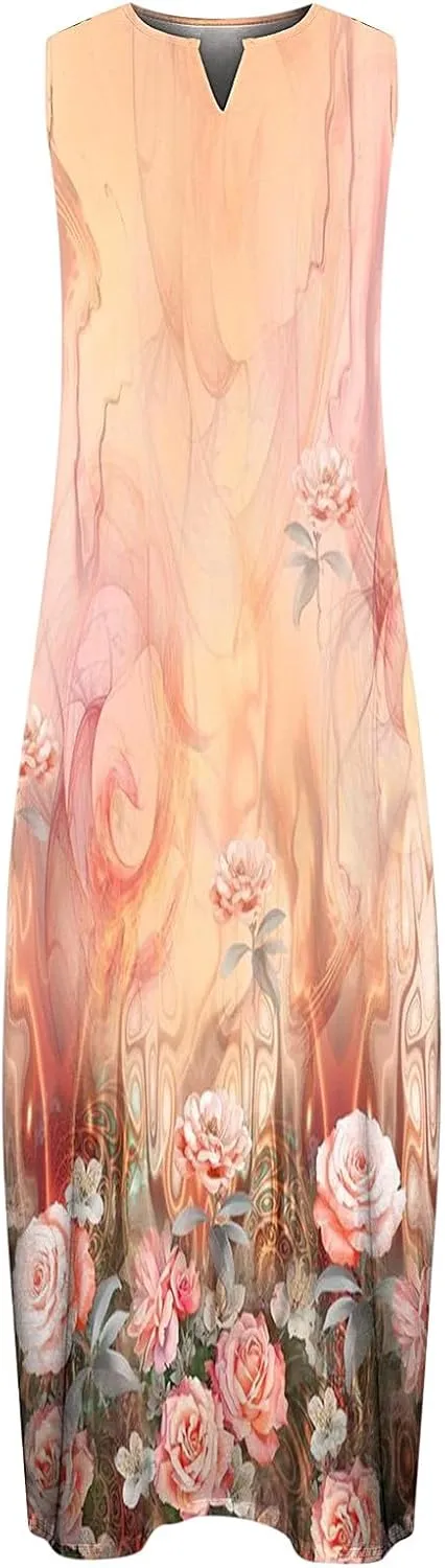 Ceboyel Womens Floral Summer Maxi Dress Flowy Casual Sundress Sleeveless Long Dresses Trendy Boho Ladies Clothing 2023